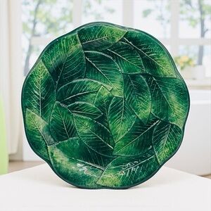 Vintage Ceramiche Leonardo Green Leaf Plate Made in Italy 8” Majolica -Collector